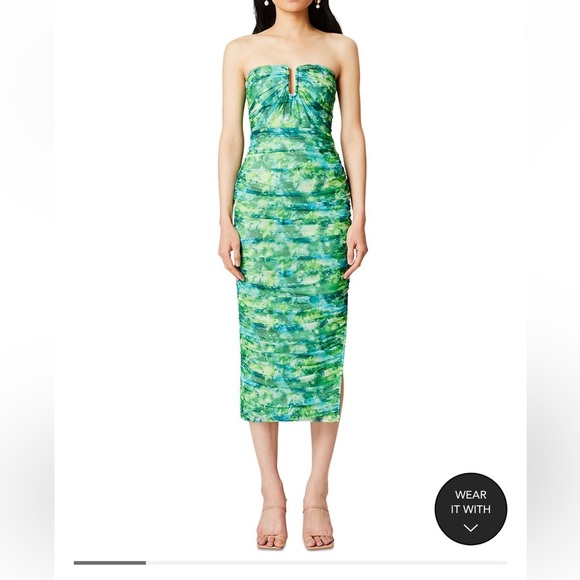 Elliatt Strapless dress size Medium Larkspur printed Mesh U-Wire bodycon rouched - Picture 15 of 15